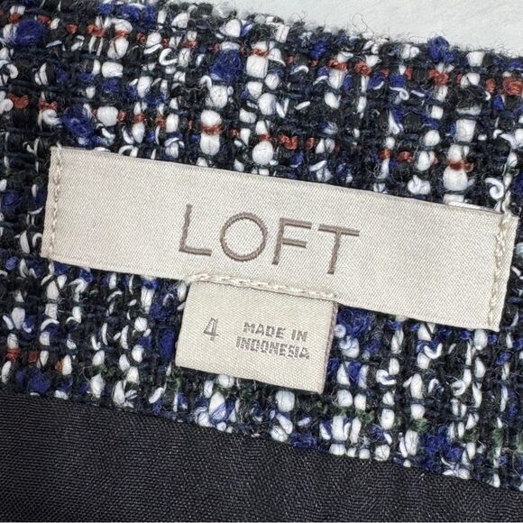 Loft Faux Wrap Tweed A Line Skirt Back Multi 4 Office Preppy Nautical - Picture 11 of 14